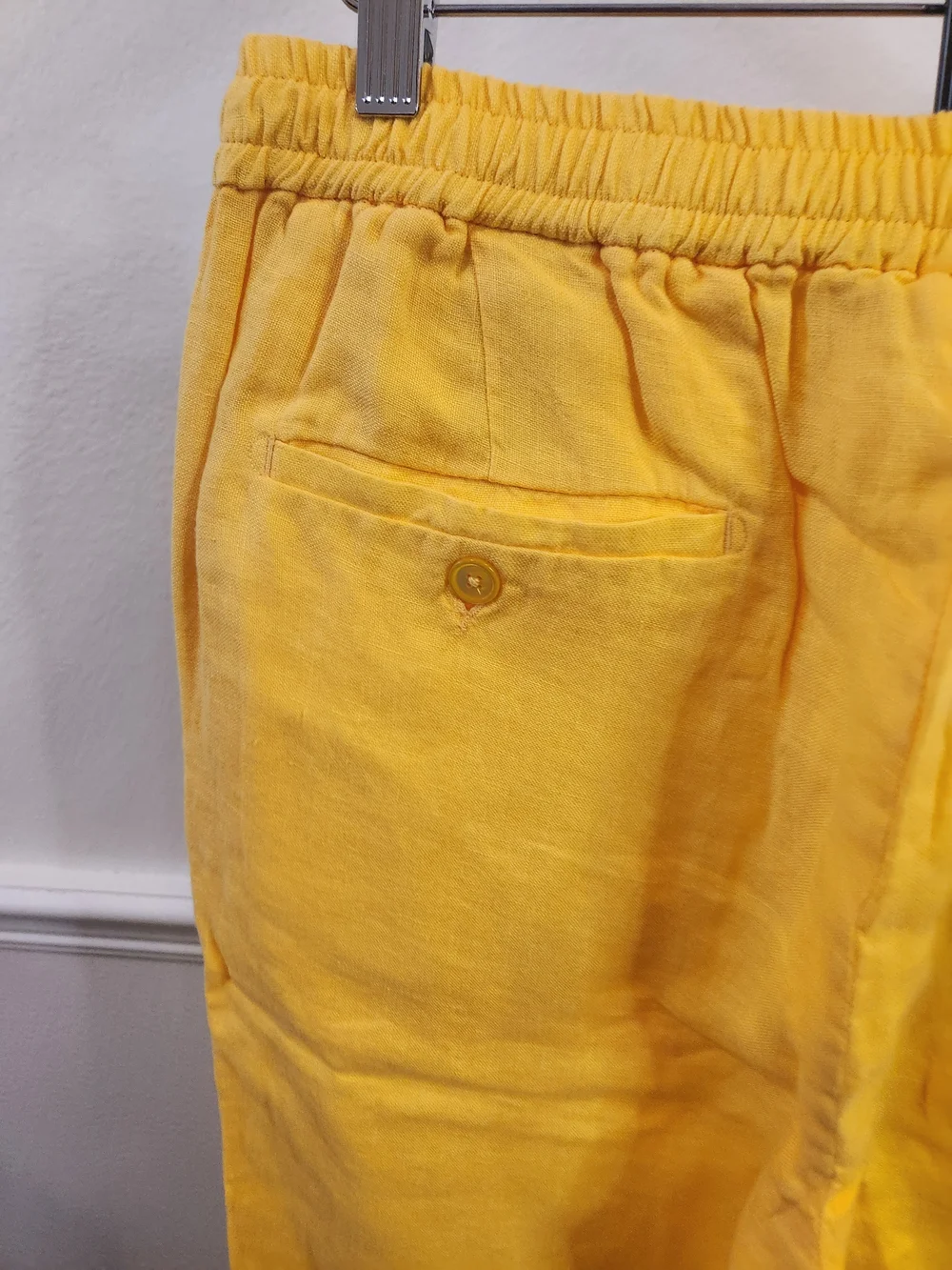 NWT Ralph Lauren Purple Label Rumpled Linen Drawstring Trouser Yellow Sz 32